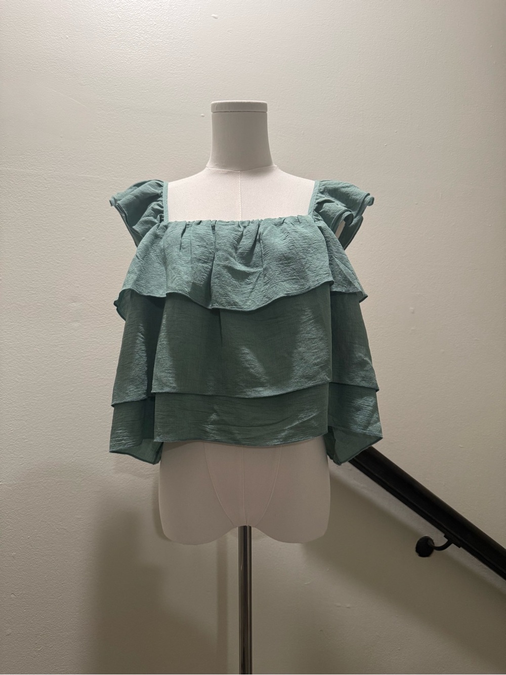Listicle Sage Green Tiered Ruffle Crop Top Tank